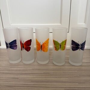 Set of 5 Dartington Designs Frosted Butterfly Highball Glasses EUC